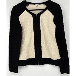 J. Crew Women XS Jacket Boucle Colorblock Full Zip Black Off White LS Chic